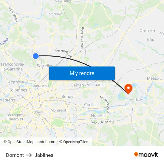 Domont to Jablines map