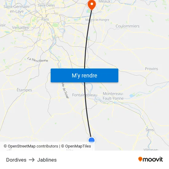Dordives to Jablines map