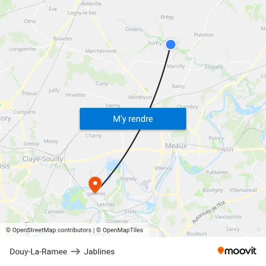 Douy-La-Ramee to Jablines map