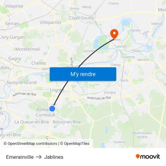 Emerainville to Jablines map