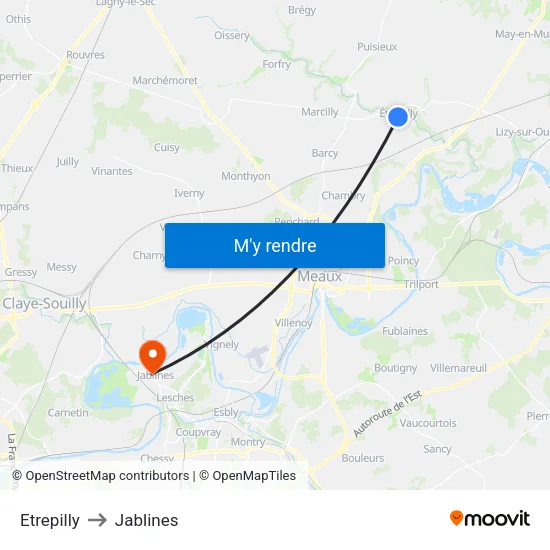 Etrepilly to Jablines map