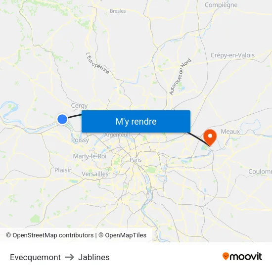 Evecquemont to Jablines map