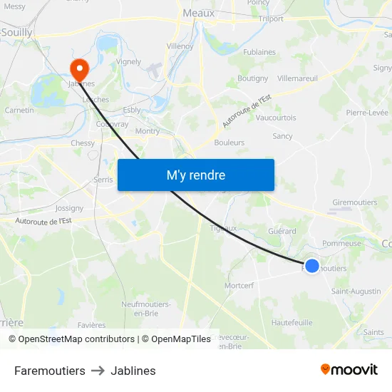 Faremoutiers to Jablines map