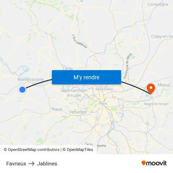 Favrieux to Jablines map