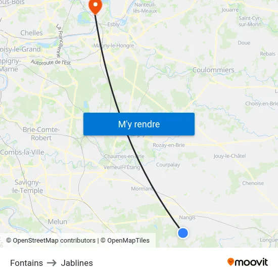 Fontains to Jablines map