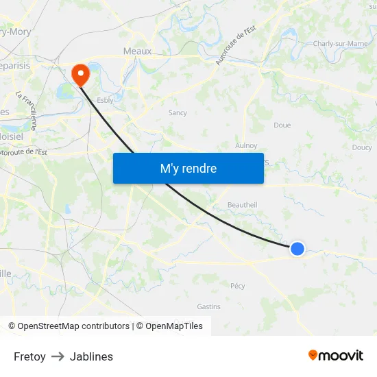Fretoy to Jablines map
