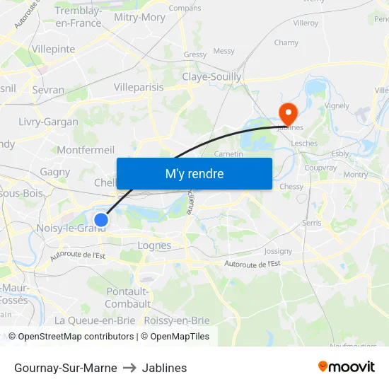 Gournay-Sur-Marne to Jablines map