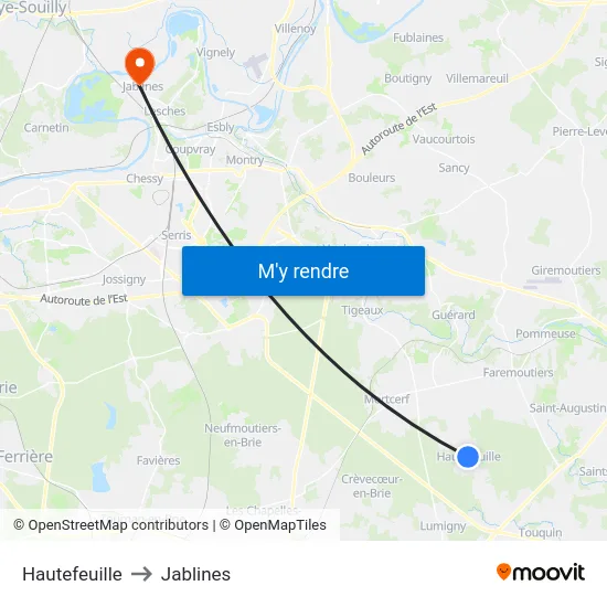 Hautefeuille to Jablines map