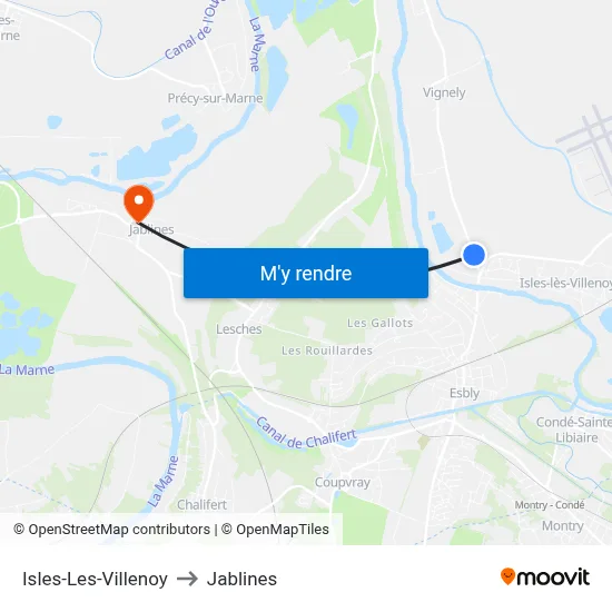 Isles-Les-Villenoy to Jablines map
