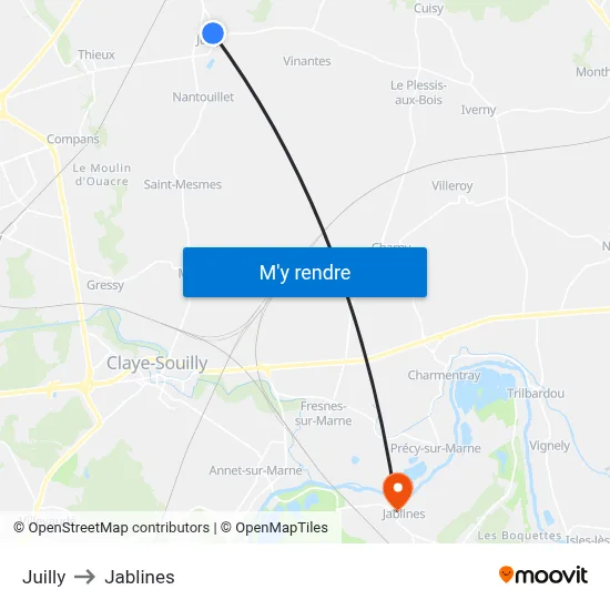 Juilly to Jablines map