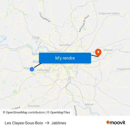 Les Clayes-Sous-Bois to Jablines map