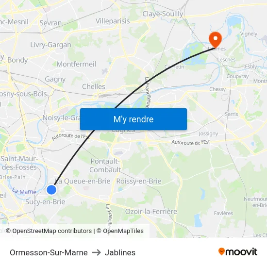 Ormesson-Sur-Marne to Jablines map