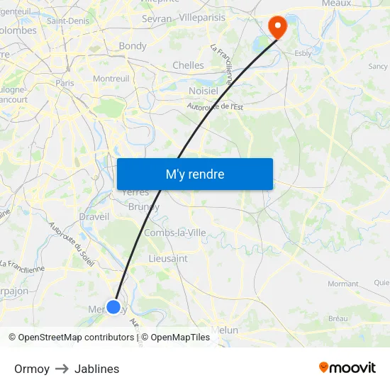 Ormoy to Jablines map