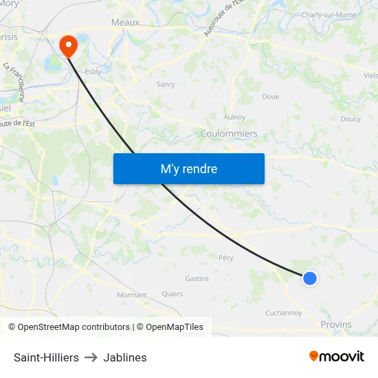 Saint-Hilliers to Jablines map