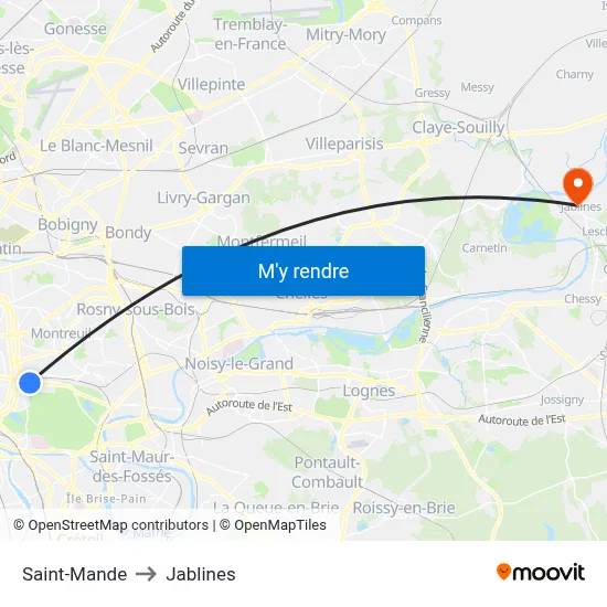 Saint-Mande to Jablines map