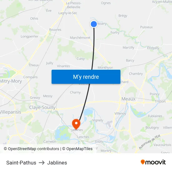 Saint-Pathus to Jablines map
