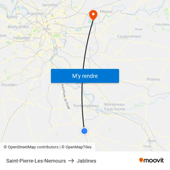 Saint-Pierre-Les-Nemours to Jablines map