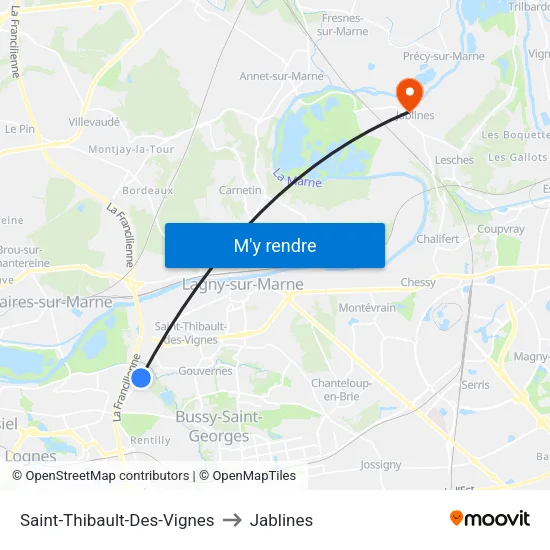 Saint-Thibault-Des-Vignes to Jablines map
