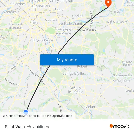 Saint-Vrain to Jablines map