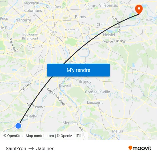 Saint-Yon to Jablines map