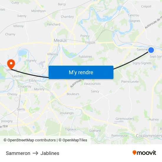 Sammeron to Jablines map