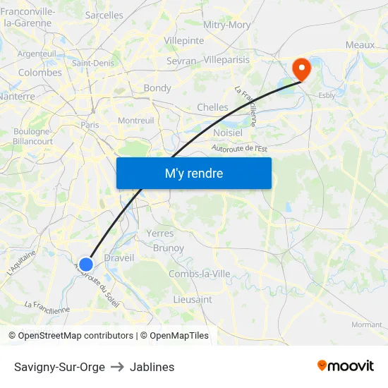 Savigny-Sur-Orge to Jablines map