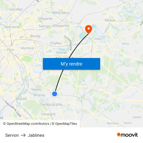 Servon to Jablines map