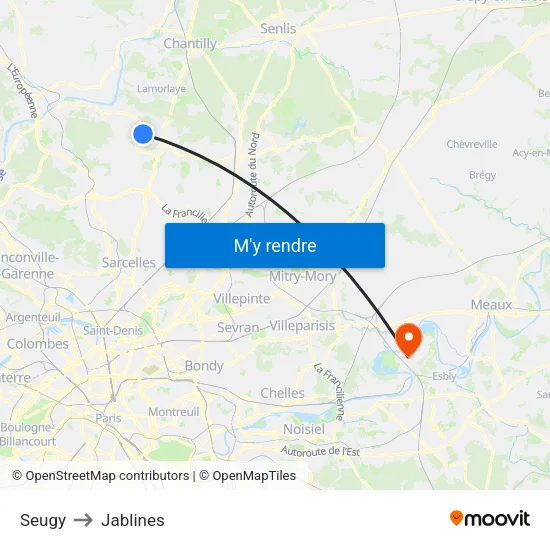 Seugy to Jablines map
