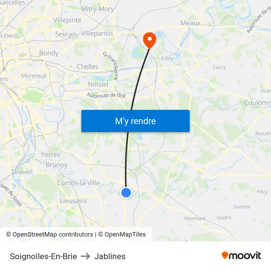 Soignolles-En-Brie to Jablines map