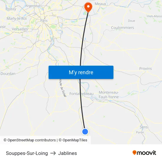 Souppes-Sur-Loing to Jablines map