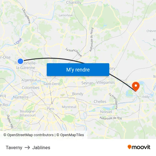 Taverny to Jablines map