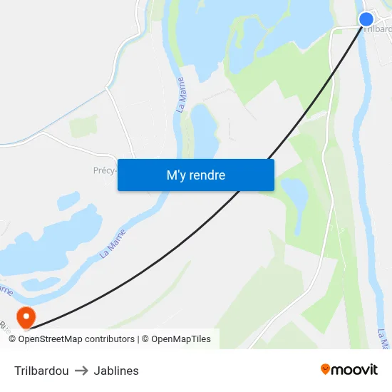 Trilbardou to Jablines map