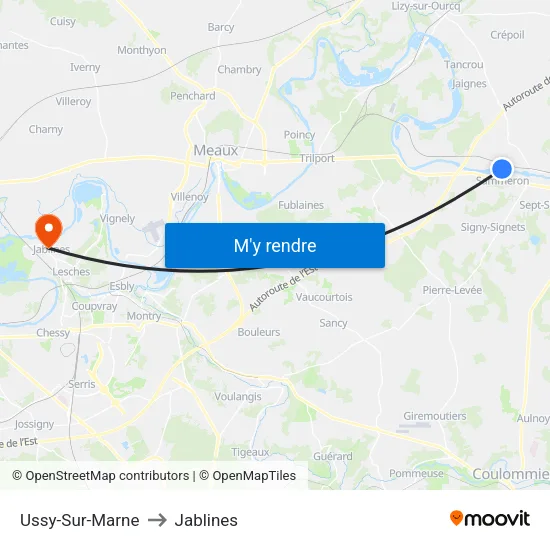 Ussy-Sur-Marne to Jablines map