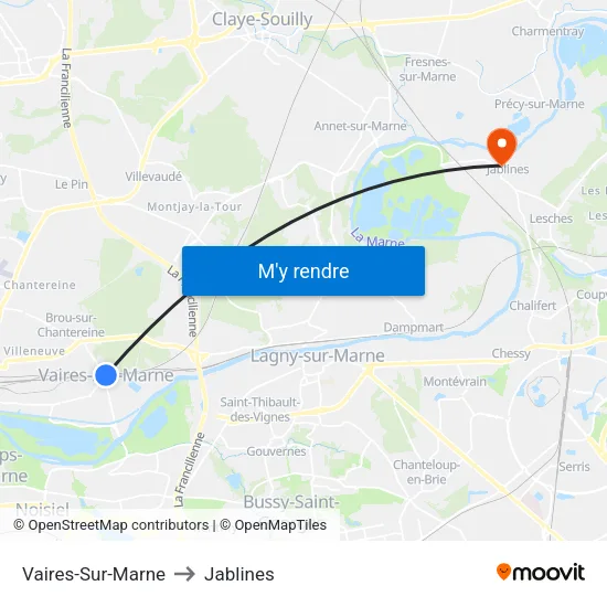 Vaires-Sur-Marne to Jablines map