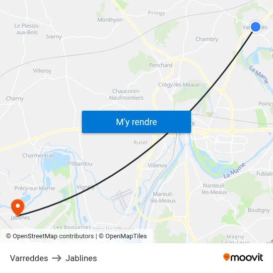 Varreddes to Jablines map