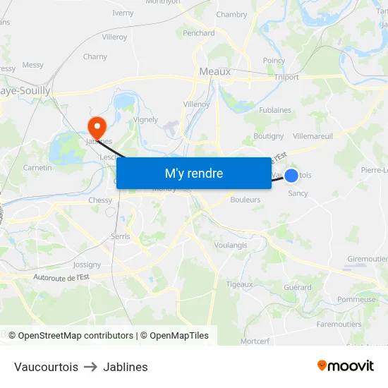 Vaucourtois to Jablines map
