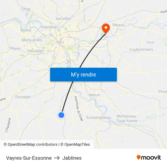 Vayres-Sur-Essonne to Jablines map