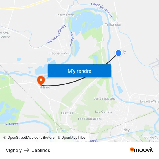 Vignely to Jablines map