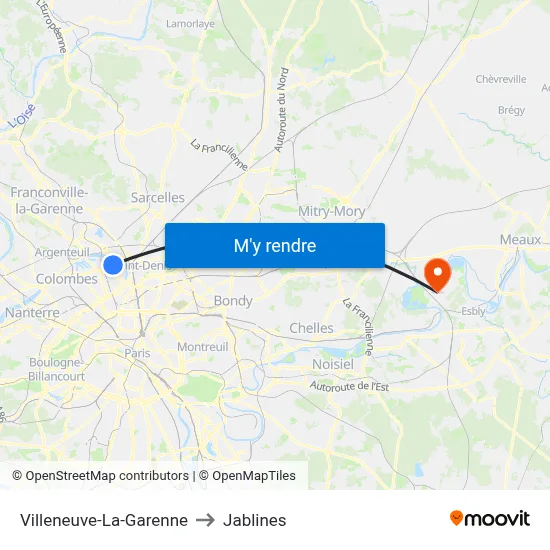 Villeneuve-La-Garenne to Jablines map