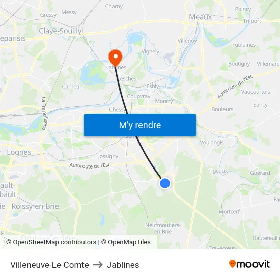 Villeneuve-Le-Comte to Jablines map