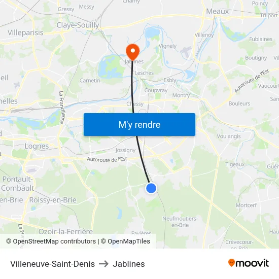 Villeneuve-Saint-Denis to Jablines map