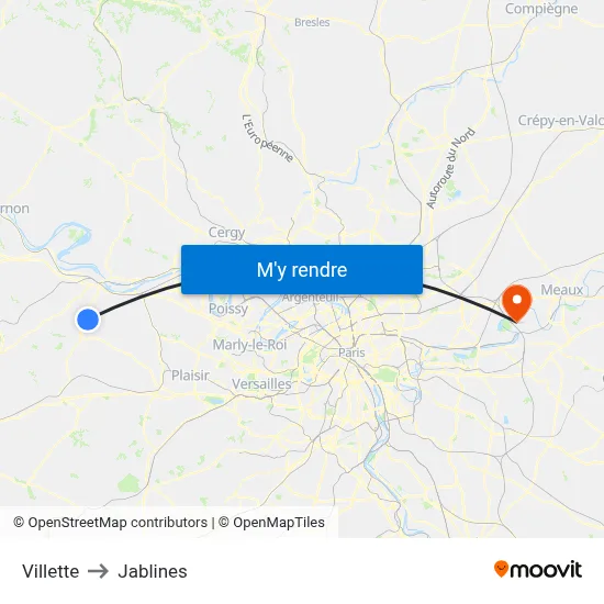 Villette to Jablines map