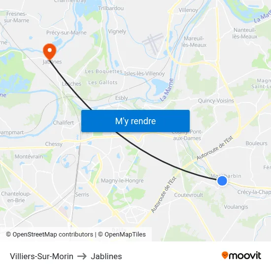 Villiers-Sur-Morin to Jablines map