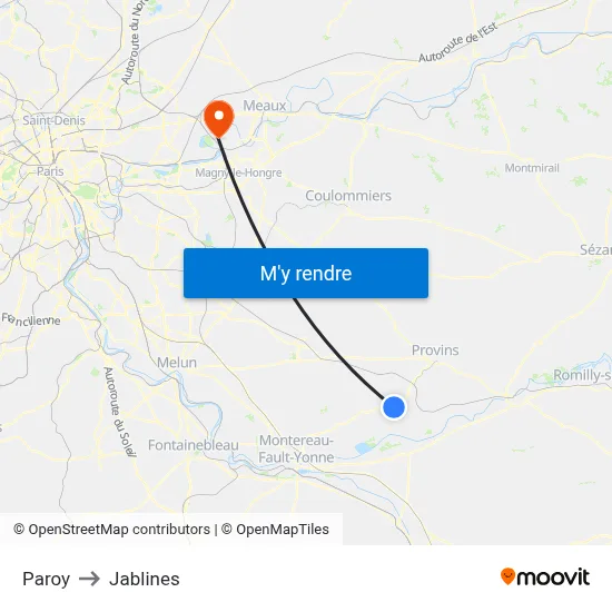 Paroy to Jablines map