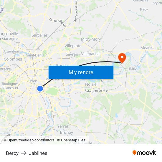 Bercy to Jablines map
