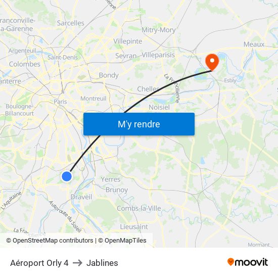 Aéroport Orly 4 to Jablines map