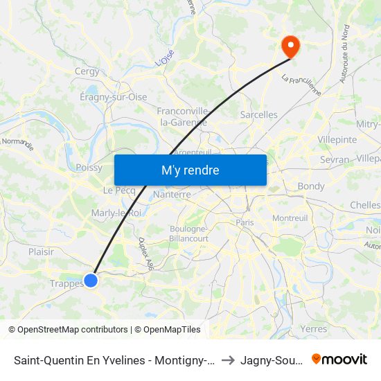 Saint-Quentin En Yvelines - Montigny-Le-Bretonneux to Jagny-Sous-Bois map