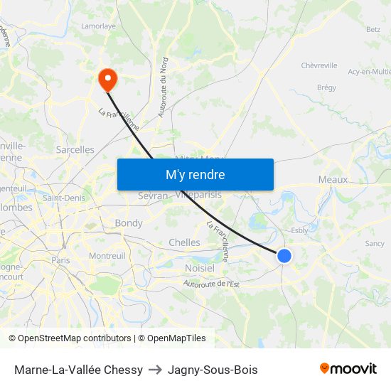 Marne-La-Vallée Chessy to Jagny-Sous-Bois map