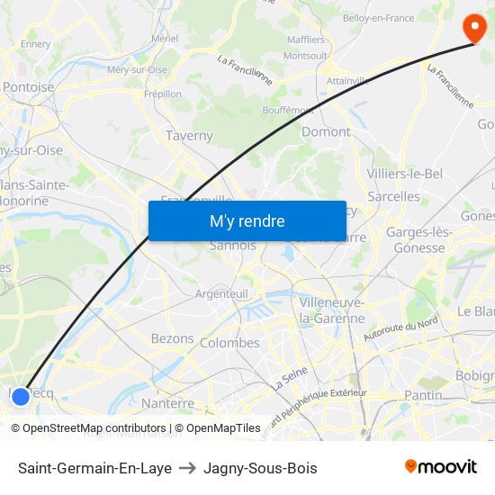 Saint-Germain-En-Laye to Jagny-Sous-Bois map