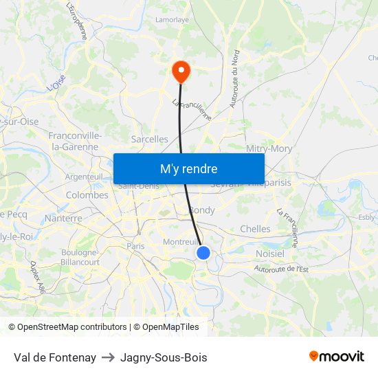 Val de Fontenay to Jagny-Sous-Bois map